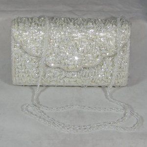 White Wedding Purse Beaded Scallop Design
